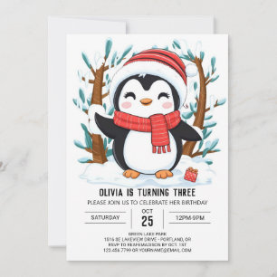 Niedlich Dreamy Pinguin Digital Geburtstag Einladung