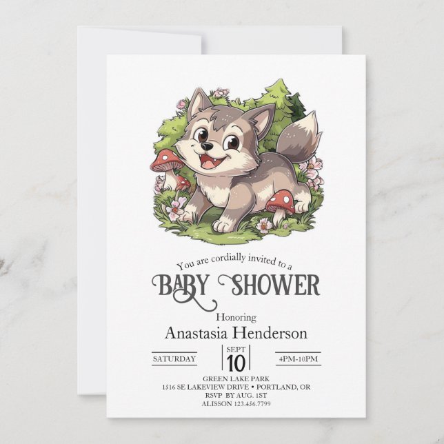 Niedlich Dreamy Wolf Baby Shower Einladung (Vorderseite)