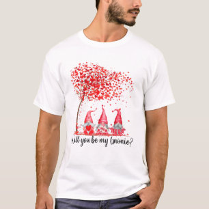 Niedlich Drei Gnome Valentine Day Heart Tree Gnomi T-Shirt