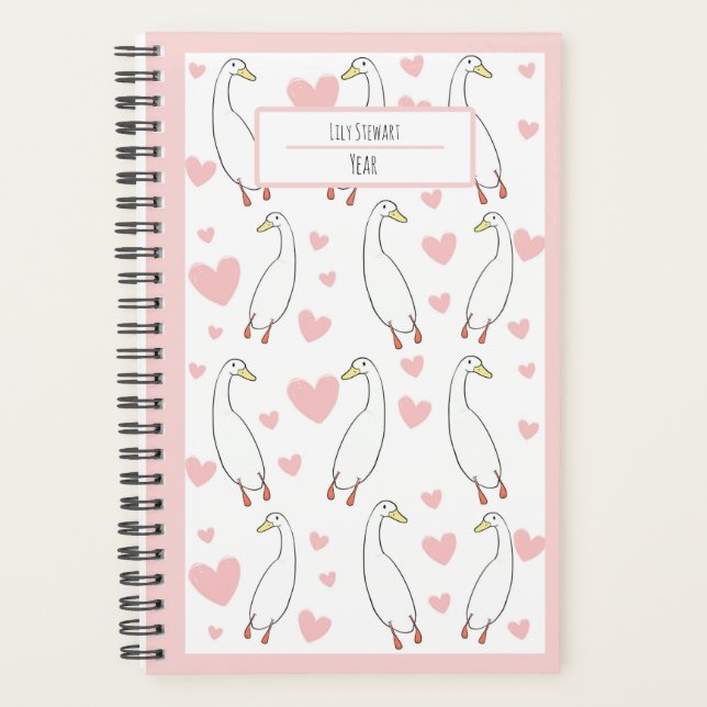 Niedlich Duck Pink Heart Personalize Planer (Vorderseite)