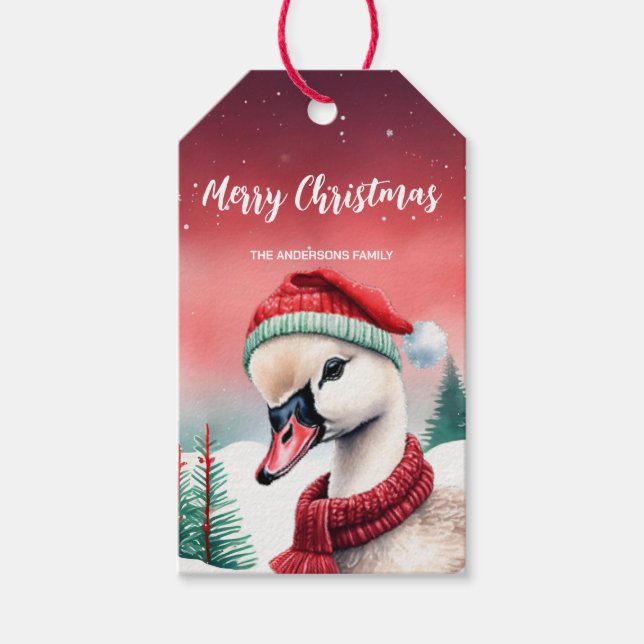 Niedlich Duck Swan Weihnachts-Party Schneekinder Geschenkanhänger (Vorderseite)