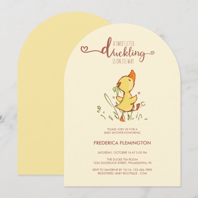 Niedlich Duckling Baby Dusche Einladung (Vorne/Hinten)