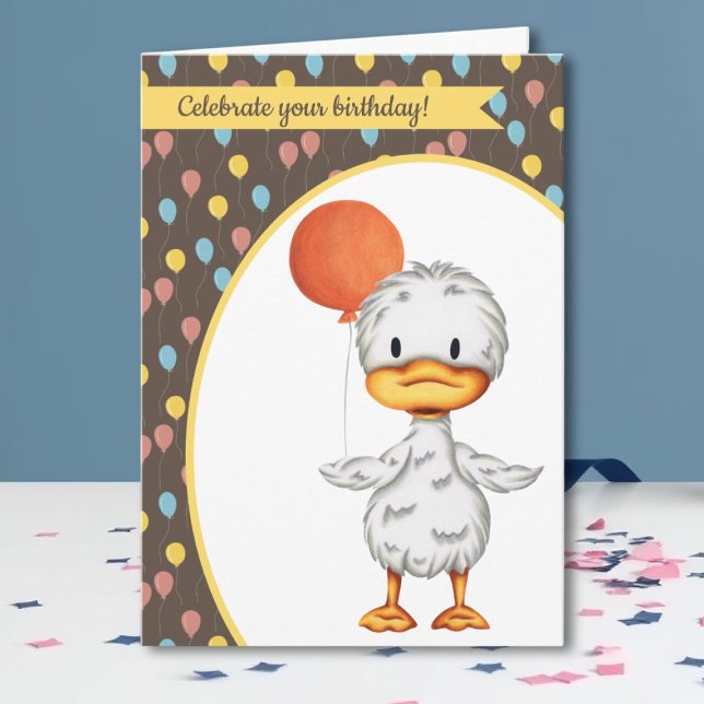 Niedlich Duckling Balloon Kindergeburtstag Karte (Von Creator hochgeladen)