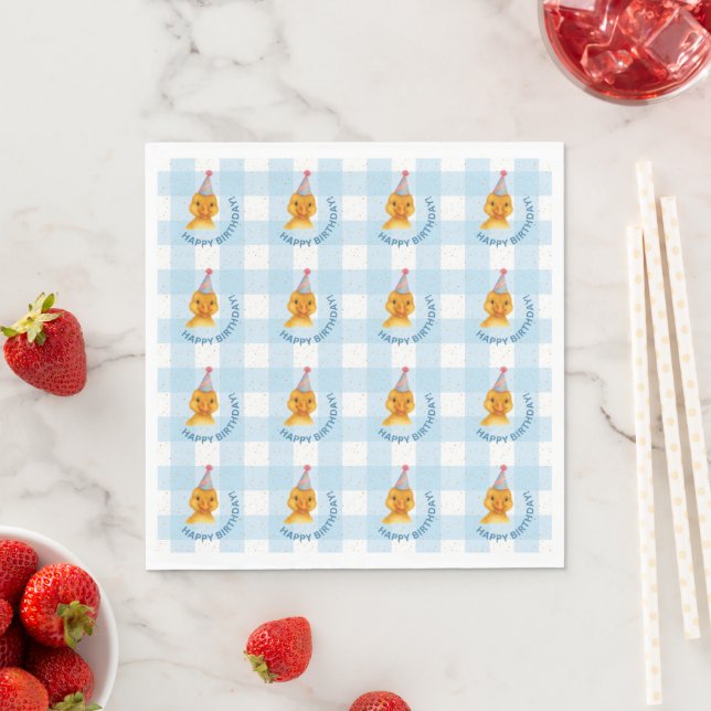 Niedlich Duckling Happy Birthday Gingham Party Nap Serviette (Beispiel)