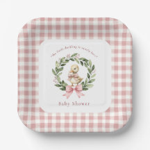 Niedlich Duckling Pink Gingham Baby Dusche Teller