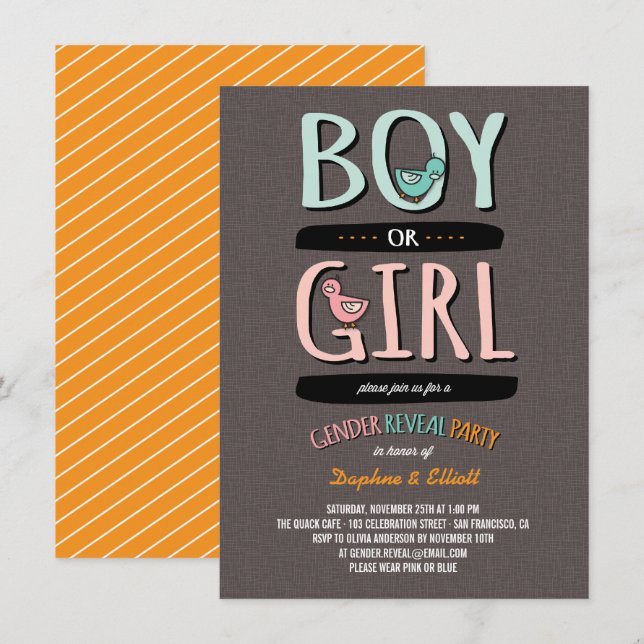 Niedlich Ducks Baby Boy oder Girl Gender Reveal Pa Einladung (Vorne/Hinten)