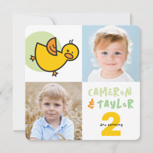 Niedlich Ducks Boy Girl Twins Joint Birthday Einla Einladung