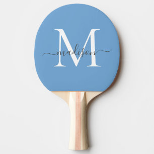Niedlich Dusty Blue White Monogram Elegant Script Tischtennis Schläger