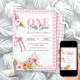 Niedlich Eine alberne Gans, Gingham Girl's 1. Gebu Einladung