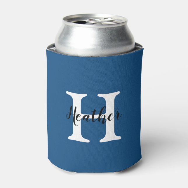 Niedlich Einfache Blue/White Monogram Name + Initi Dosenkühler (Kanne Vorderseite)
