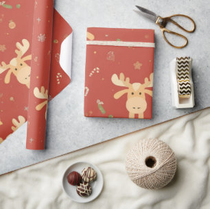 Niedlich Einfache Weihnachten Cartoon Rentierfleck Geschenkpapier