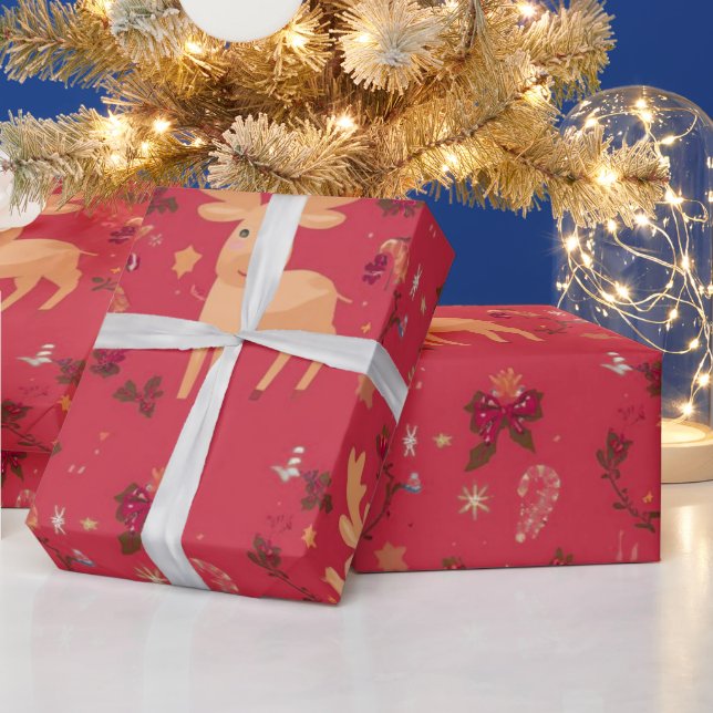 Niedlich Einfache Weihnachten Cartoon Rentierfleck Geschenkpapier (Feiertage)