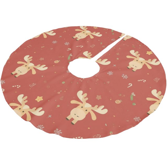 Niedlich Einfache Weihnachten Cartoon Rentierfleck Polyester Weihnachtsbaumdecke (Schrägansicht)