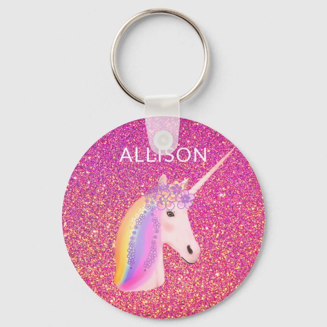 Niedlich Einhorn Rosa Glitzer Glitzern Fantasy Gir Schlüsselanhänger (Vorderseite)