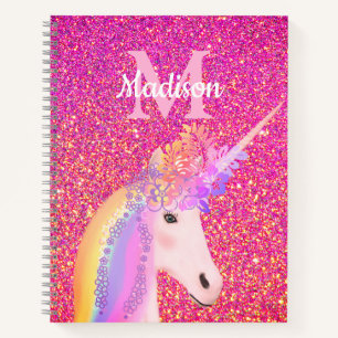 Niedlich Einhorn Rosa Glitzer Personalisiert Notizbuch