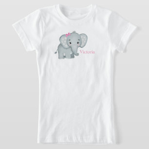 Niedlich Elefant Pink Bow Name Kinder Mädchen T-Shirt