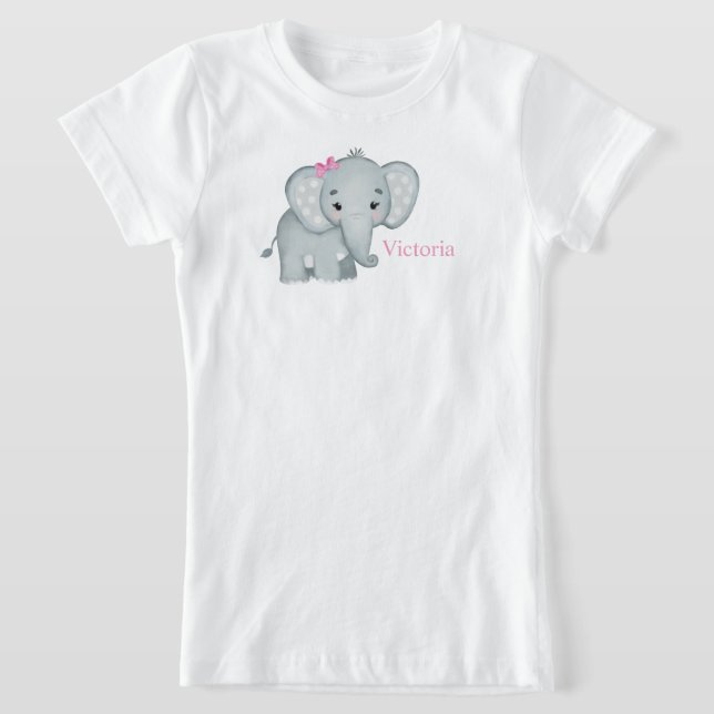 Niedlich Elefant Pink Bow Name Kinder Mädchen T-Shirt (Ablage )