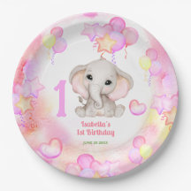 Niedlich Elefant Summer Colorful Girl 1. Geburtsta