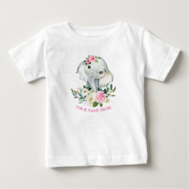 Niedlich Elefant und BLush Pink Blütenbraun 1. Geb Baby T-shirt