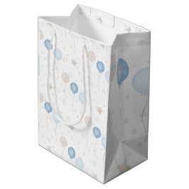Niedlich Elegant Blue Ivory Balloons Boy Baby Mittlere Geschenktüte