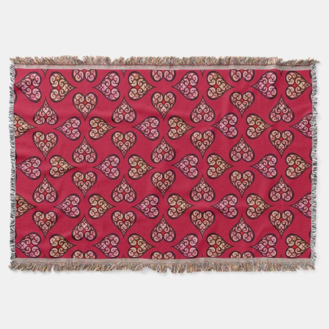 Niedlich & elegant Boho Hearts Vintages Muster Decke (Vorderseite)