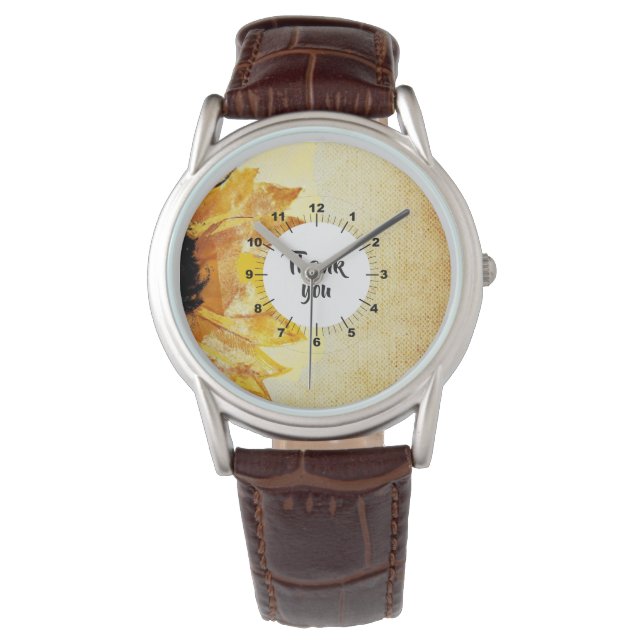 Niedlich Elegant Girly Modern Sunflows Danke Armbanduhr (Vorderseite)
