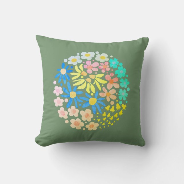 Niedlich Elegante Moderne Retro-Blume Kissen (Vorderseite)