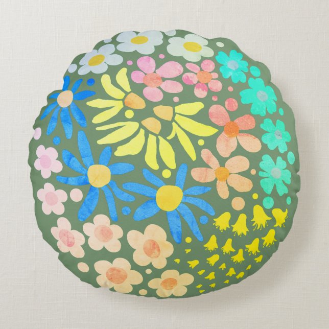 Niedlich Elegante Moderne Retro-Blume Rundes Kissen (Vorderseite)