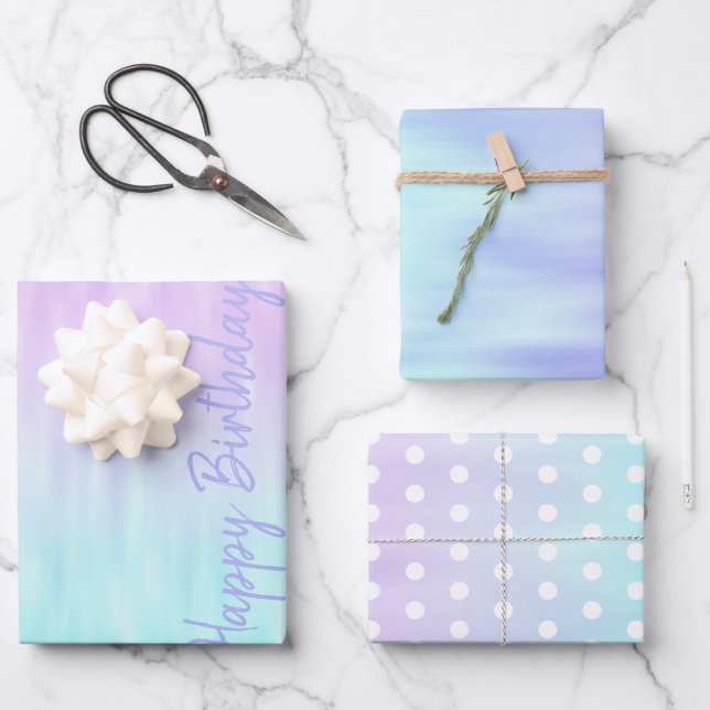 Niedlich Elegantes Rosa Violet Blaue Pastel Ombre  Geschenkpapier Set (Vorderseite)