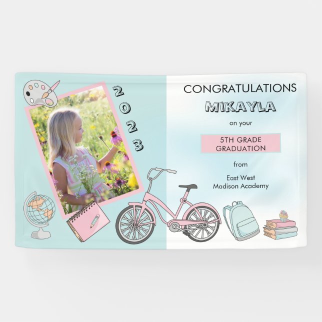 Niedlich Elementarwesen Foto Girl Abschluss Banner (Horizontal)