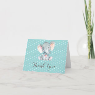 Niedlich Elephant Baby Aqua Aquamarin Türkis und G Dankeskarte