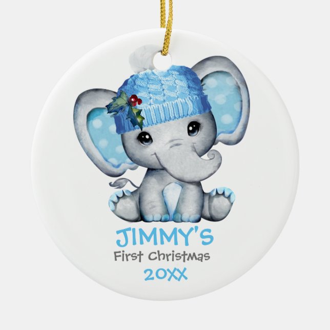 Niedlich Elephant Baby Baby's First Christmas Keramik Ornament (Vorne)