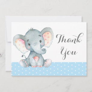 Niedlich Elephant Baby Boy Blue und Grau Dankeskarte