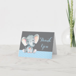 Niedlich Elephant Baby Boy Blue und Grau Dankeskarte