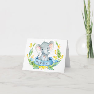 Niedlich Elephant Baby Boy Blue und Grau Dankeskarte