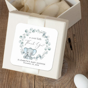 Niedlich Elephant Baby Boy Dusche Vielen Dank Quadratischer Aufkleber