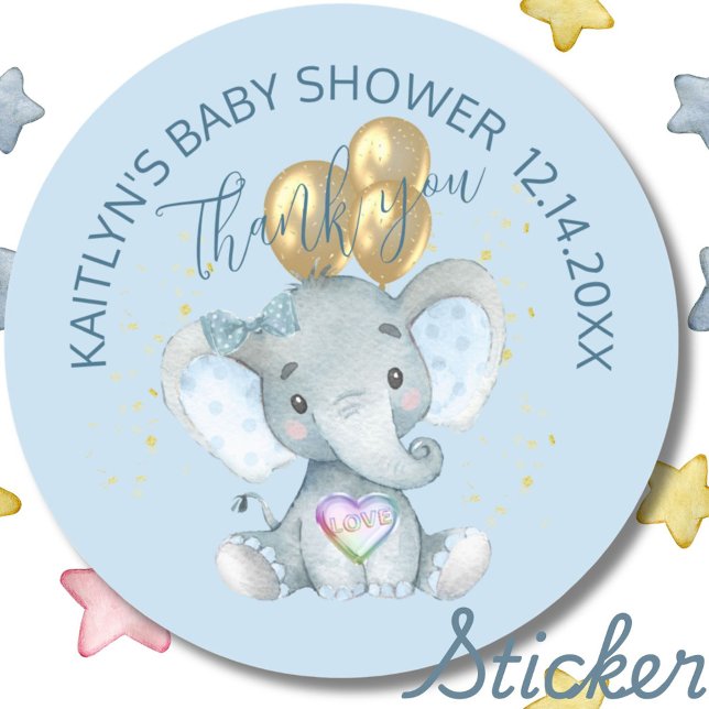 Niedlich Elephant Baby Boy Dusche Vielen Dank Runder Aufkleber (Von Creator hochgeladen)