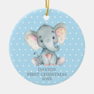 Niedlich Elephant Baby Boys Erster Weihnachtsblaue Keramik Ornament