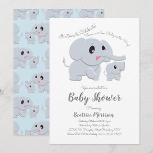 Niedlich Elephant Baby Dusche Blue Boy Einladung