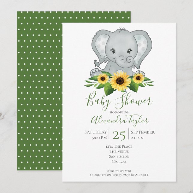 Niedlich Elephant Baby Dusche Personalisiert Einladung (Vorne/Hinten)