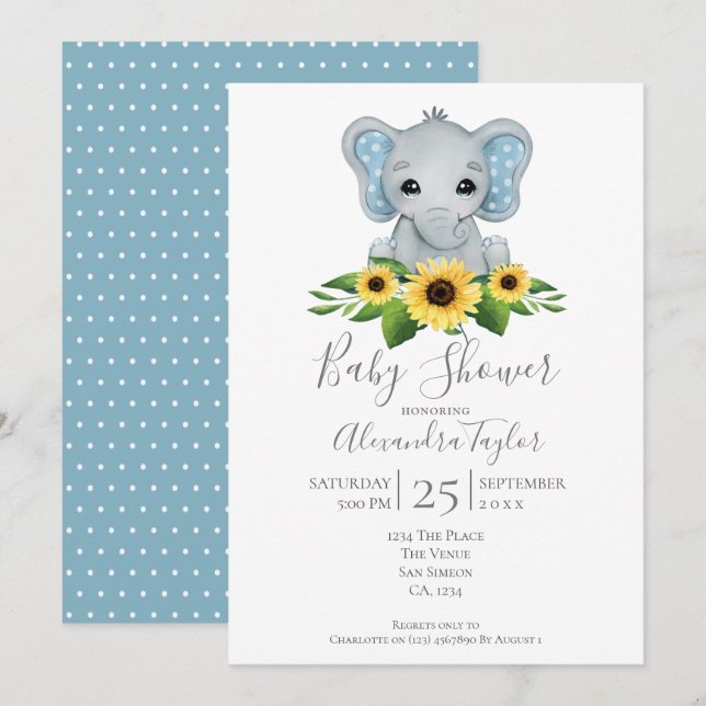 Niedlich Elephant Baby Dusche Personalisiert Einladung (Vorne/Hinten)