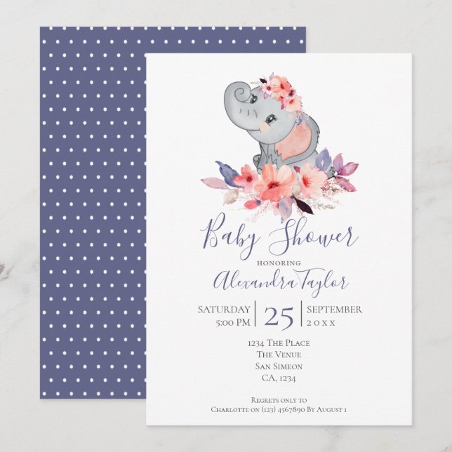 Niedlich Elephant Baby Dusche Personalisiert Einladung (Vorne/Hinten)