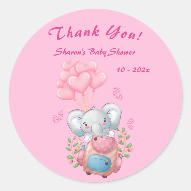 Niedlich Elephant Baby Dusche Vielen Dank Sticker (Vorderseite)