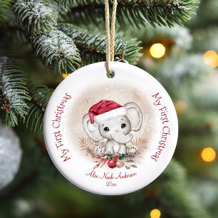 Niedlich Elephant Baby First Christmas Boy Name Keramik Ornament