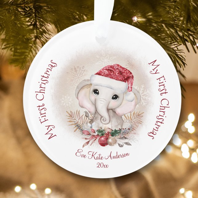Niedlich Elephant Baby First Christmas Girl Acryli Ornament (Cute Elephant Baby First Christmas Girl Acrylic Ornament)