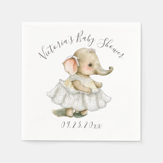 Niedlich Elephant Baby Girl Dusche Napkins Serviette (Vorderseite)
