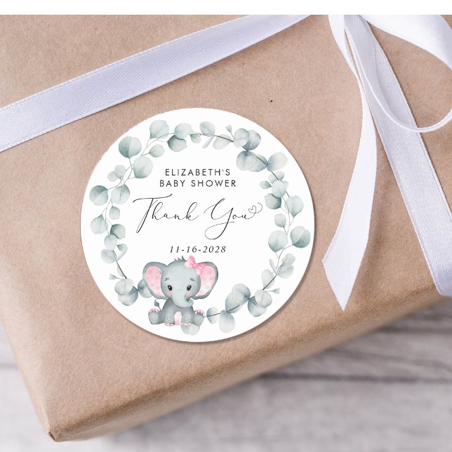 Niedlich Elephant Baby Girl Dusche Vielen Dank Runder Aufkleber (Von Creator hochgeladen)