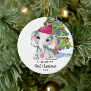 Niedlich Elephant Baby Girl Erstes Foto Keramik Ornament