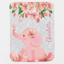 Niedlich Elephant Baby Girl Floral Individuelle Na
