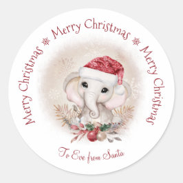 Niedlich Elephant Baby Girl Weihnachtssticker Runder Aufkleber